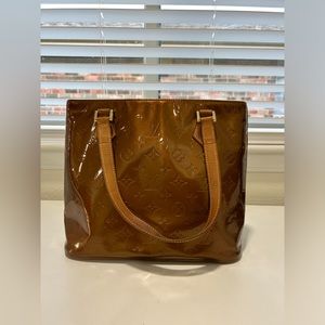 Auth Louis Vuitton Monogram Vernis Houston Bag Bronze